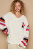 Oversize stripe long sleeve front pocket sweater