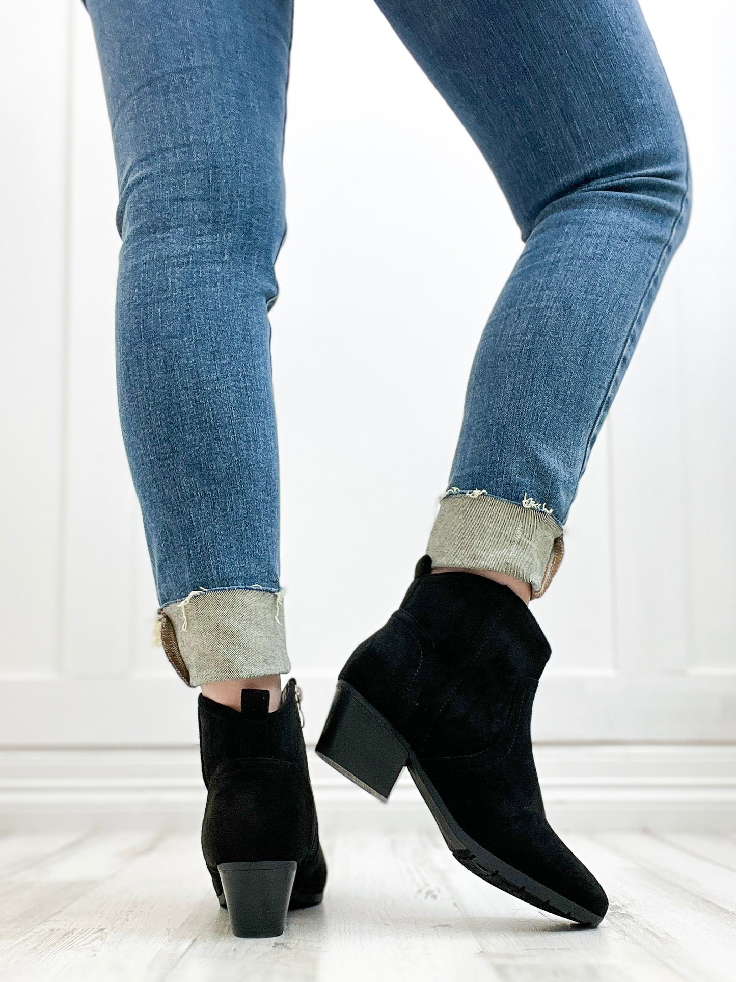 Corkys Yonder Booties In Black Faux Suede