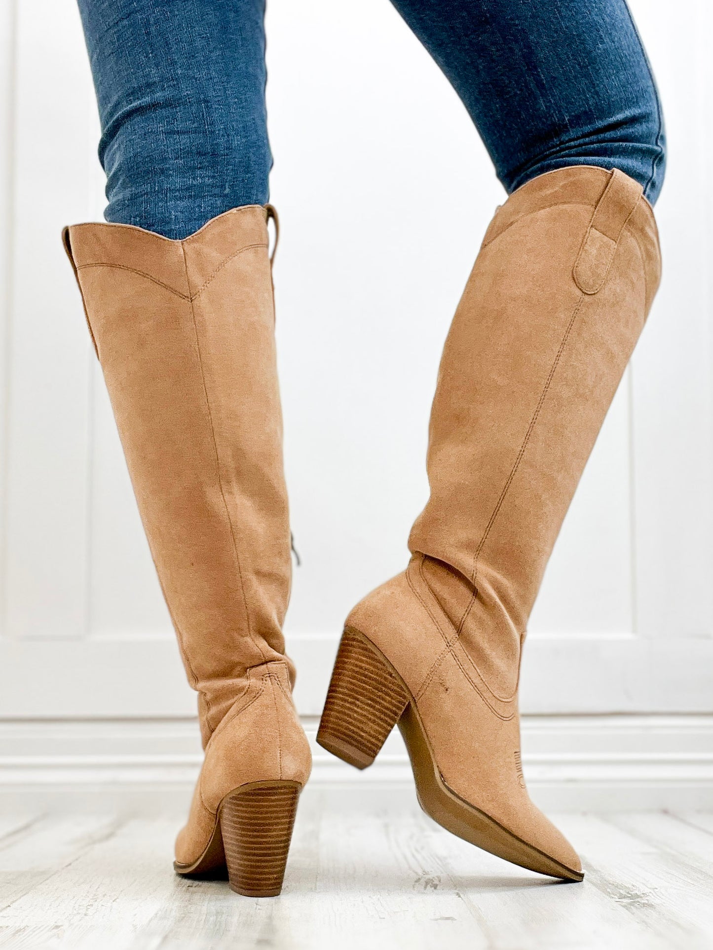 Corkys Unforgetable Boot In Camel Faux Suede