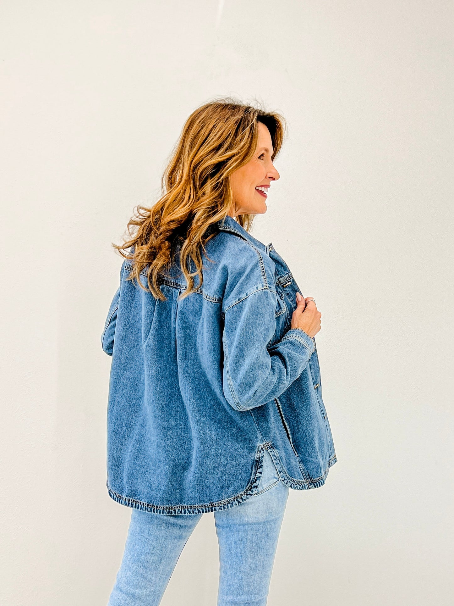 Tencel Shacket with Pockets and Round Hemline