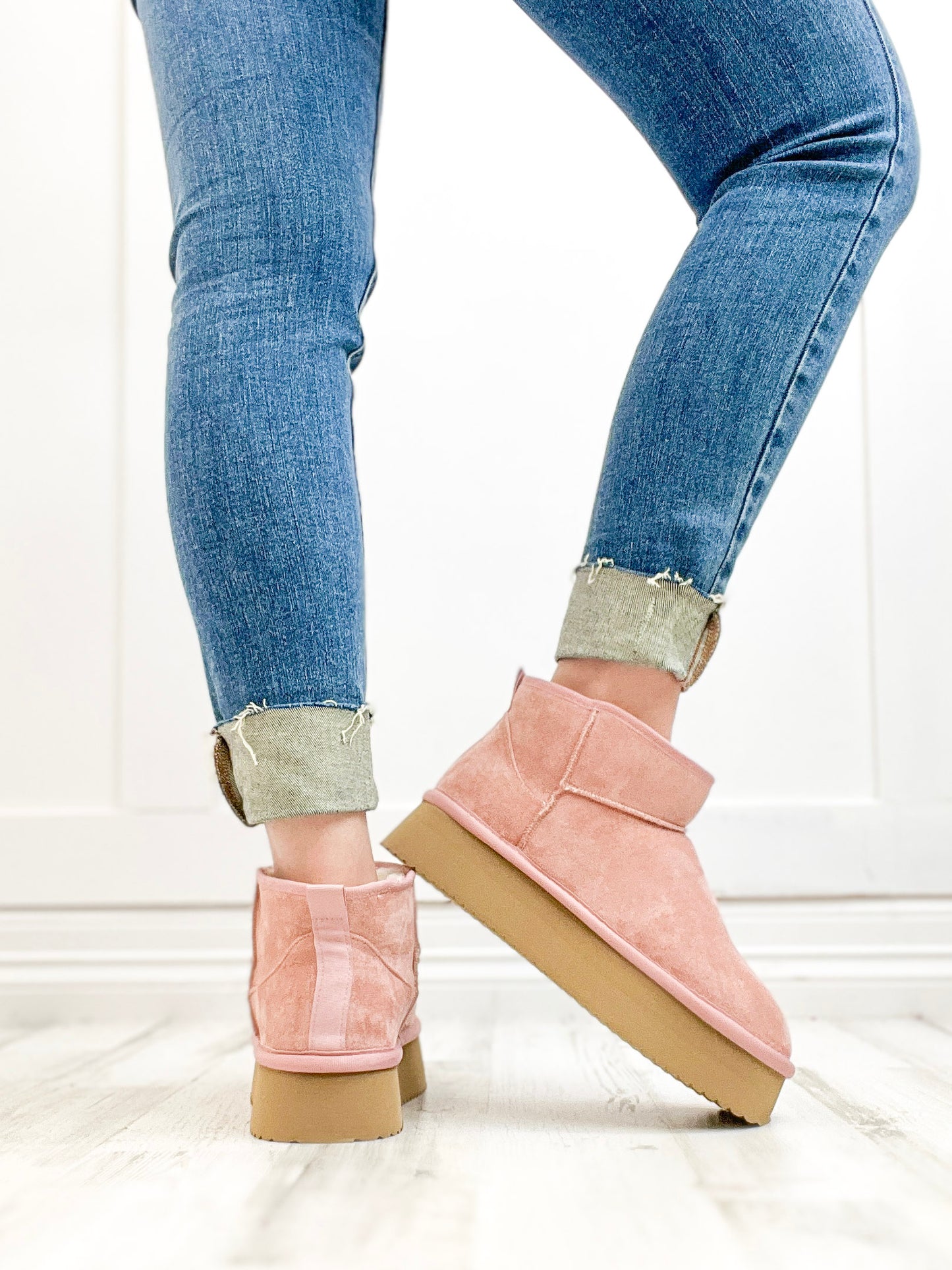 Corkys Room Service Booties in Blush Faux Suede