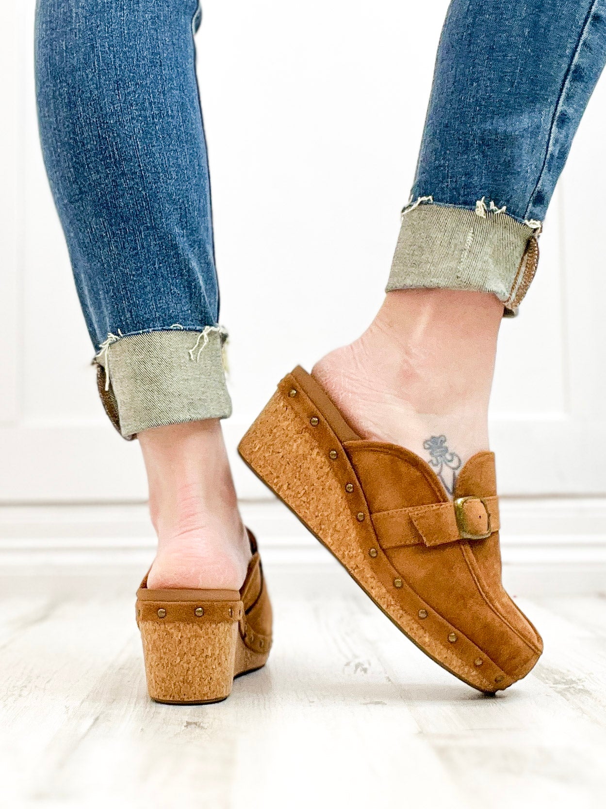 Corkys Just Precious Slip-On Wedge In Tobacco Faux Suede