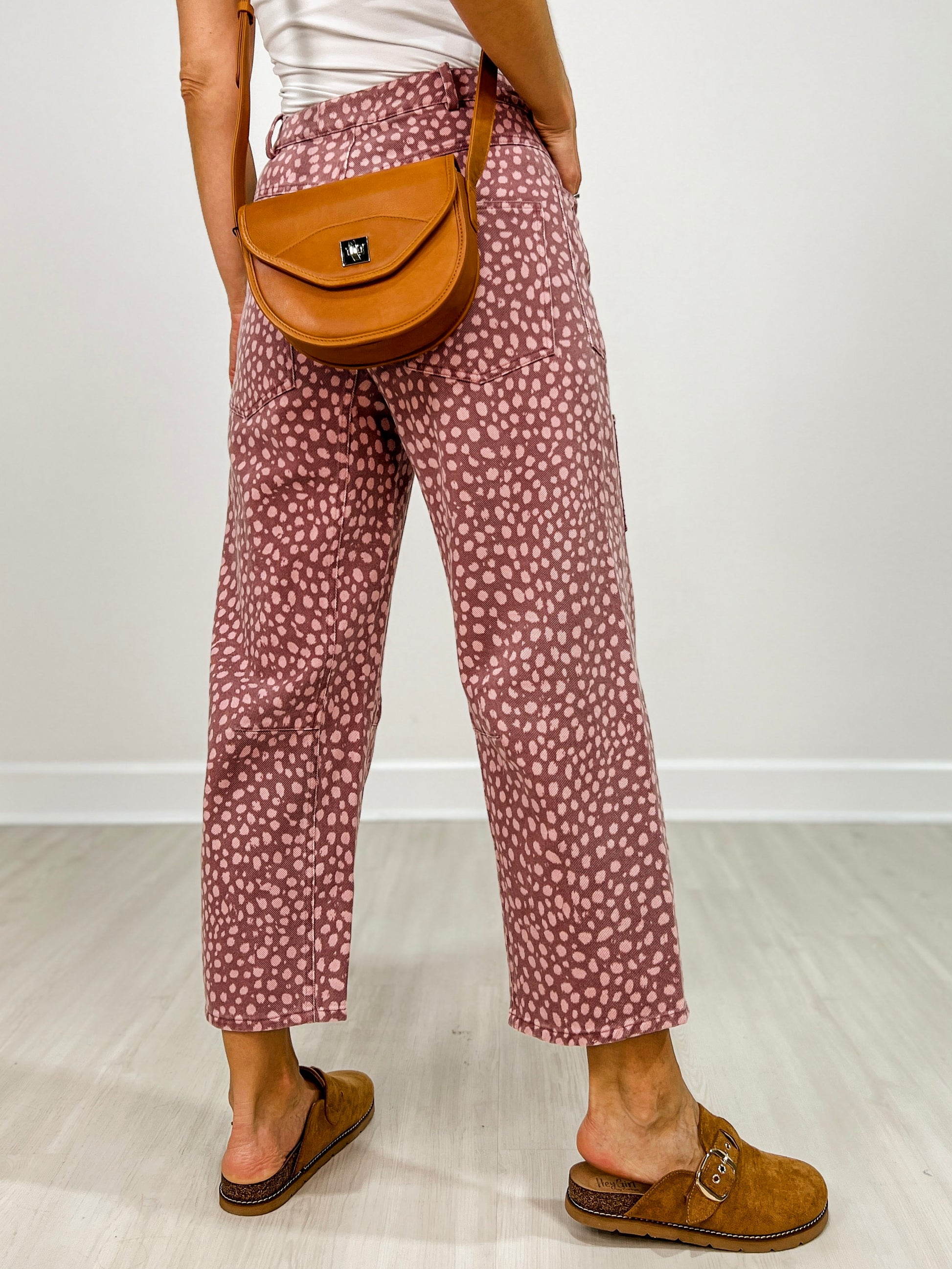 Animal Print Washed Twill Barrel Jeans