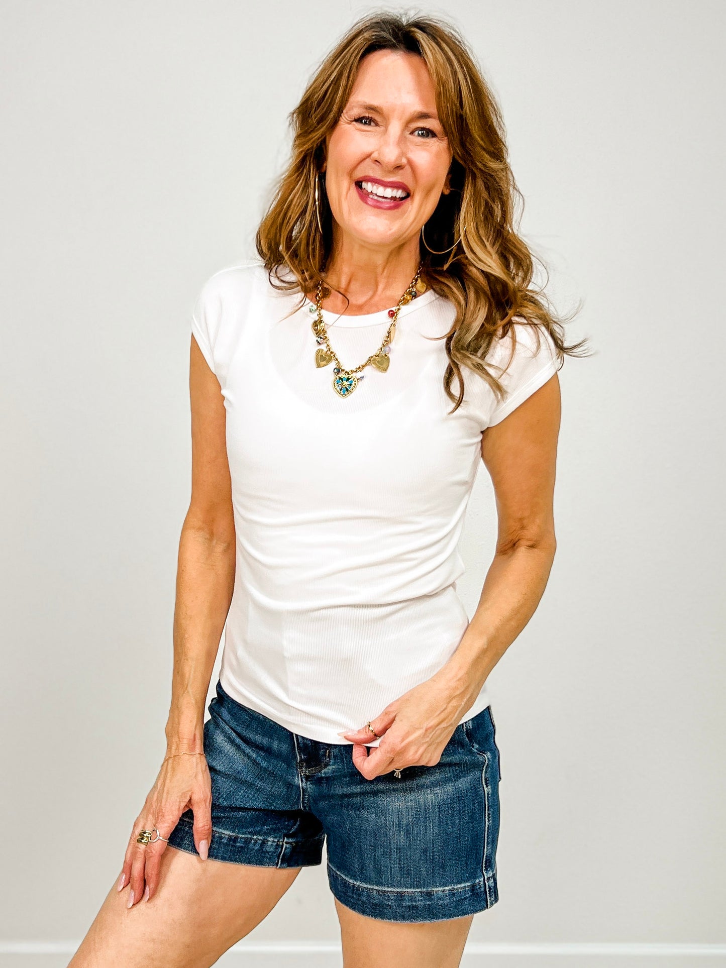 Ribbed Cap Sleeve T-shirt