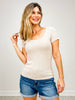 Ribbed Short Sleeve Basic Scoop Neck Top -GRP A