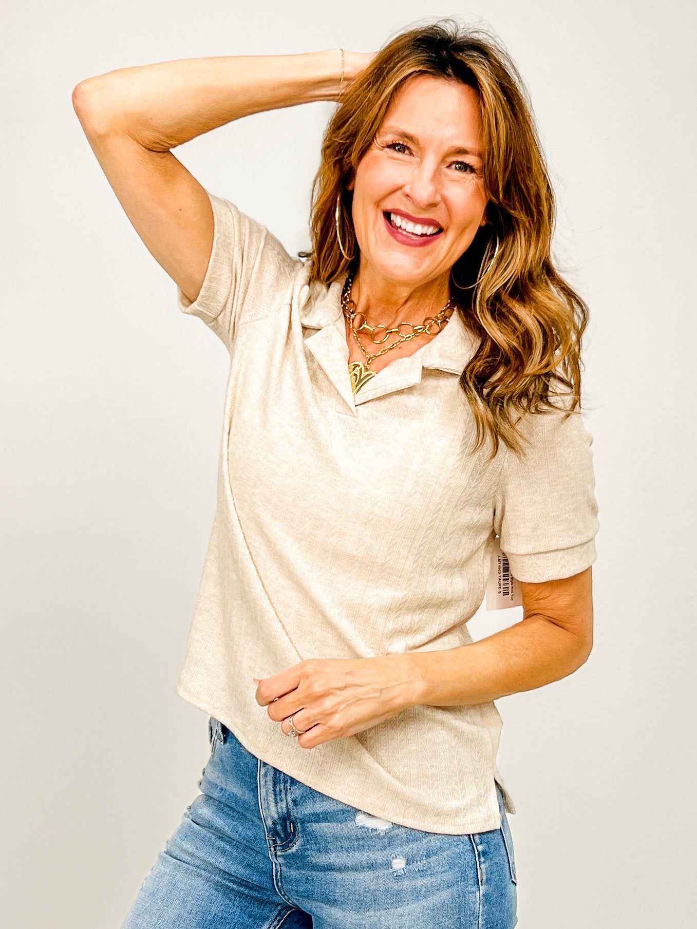 Short Sleeve Polo Style Knit Top