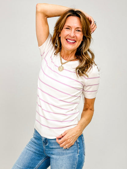 Bold Striped Short Sleeve Knit Top
