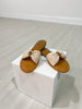 Pierre Dumas Pick Woven Gold Accent Slide Sandals in Cream