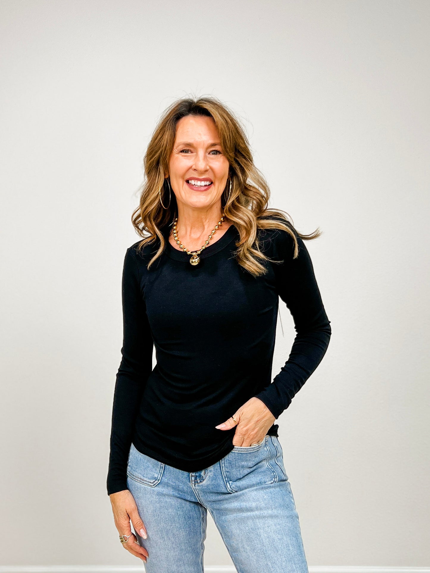 Soft Jersey U-Neck Long Sleeve Top