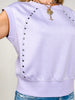 Metallic Rivet Detail Short Sleeve Solid Knit Top