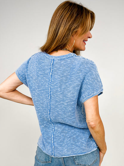 Mineral Washed Knit Casual Sweater Top