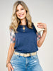 Plaid Short Sleeve Top with Solid Contrast