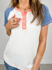 Ribbed Color Block Button Front Henley Top