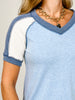 Short Sleeve Contrast Fabric V-neck Top