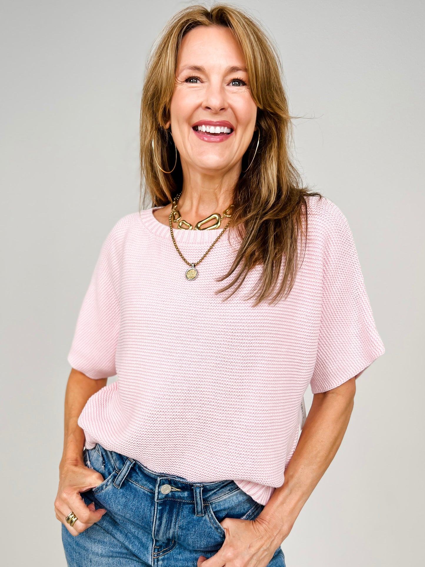 Short Dolman Sleeve Washed Knit Top