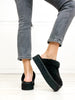 Corkys Cuddle Up Slipper Shoes in Black Faux Suede