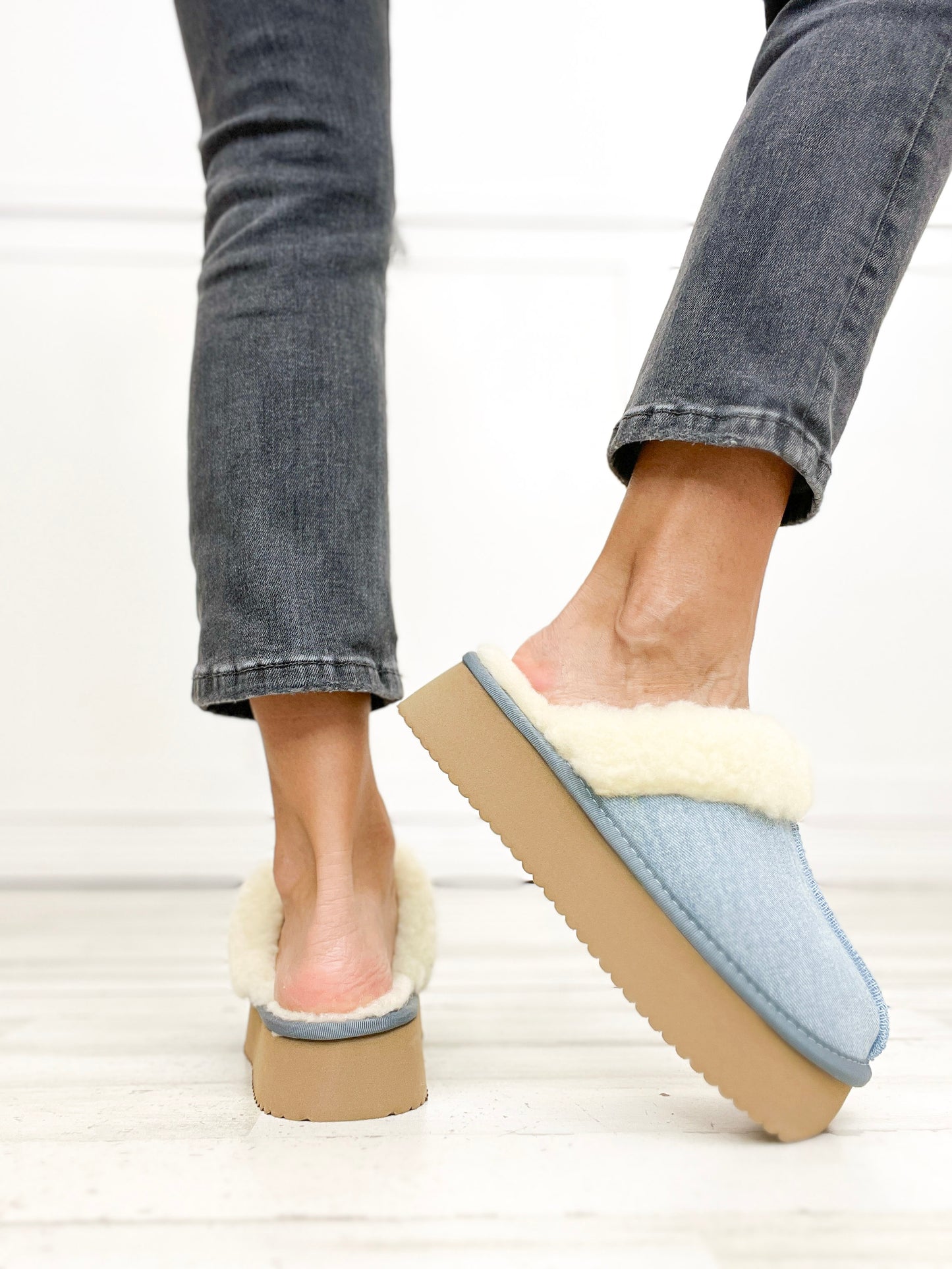 Corkys Cuddle Up Slipper Shoes in Light Blue Denim