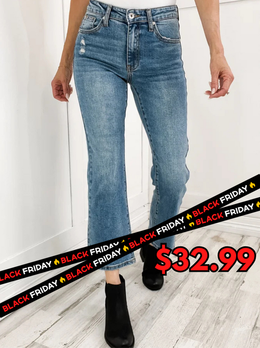 Special A "LILY" Mid-Rise Cropped Slim Bootcut Denim Jeans