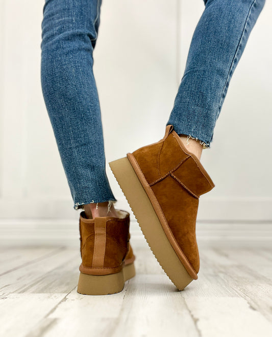 Corkys Room Service Booties in Tobacco Faux Suede