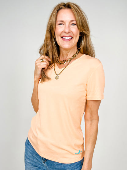 The Lucy Short Sleeve V-Neck Tee – Ultra Soft Viscose Blend