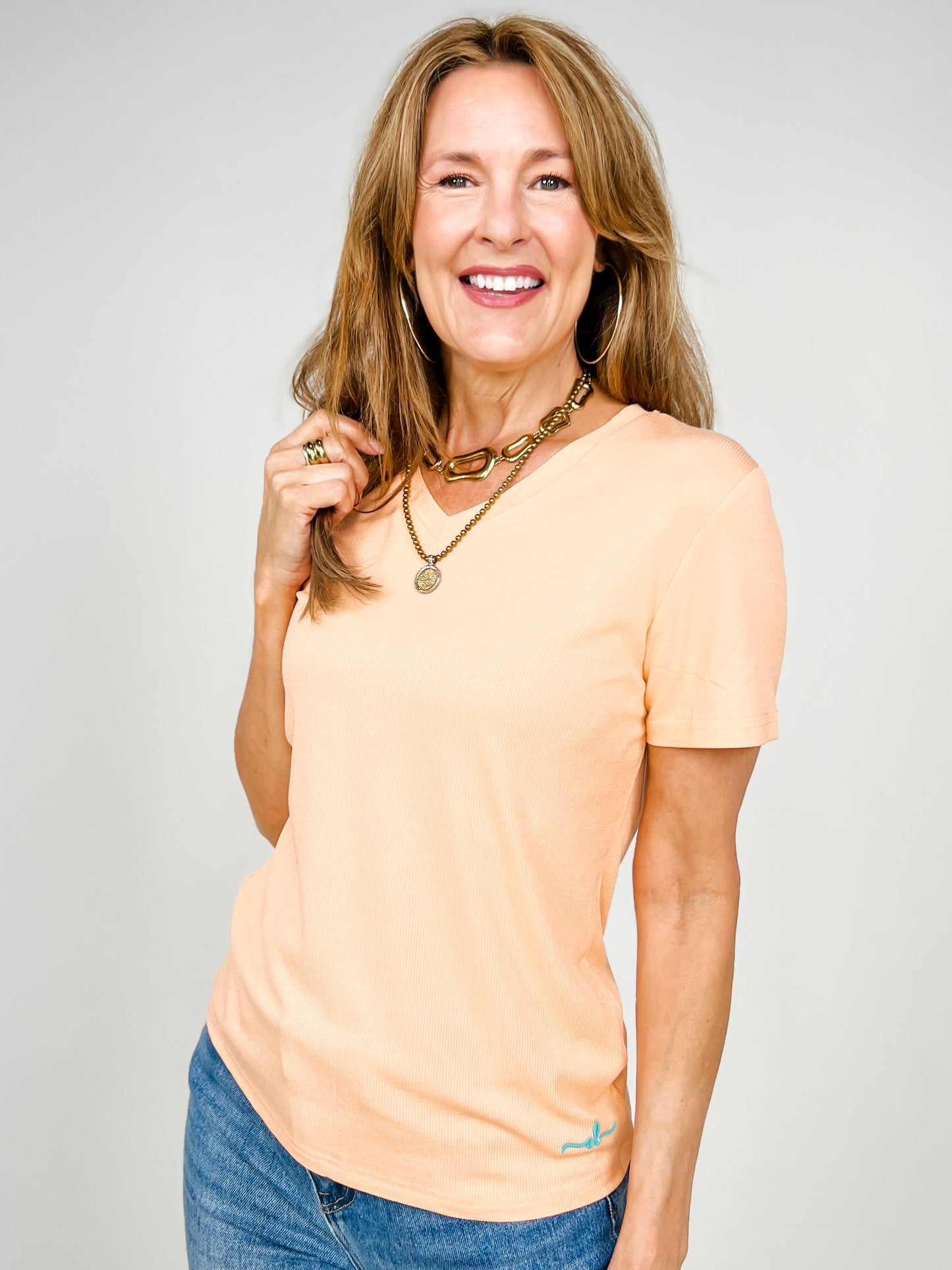 The Lucy Short Sleeve V-Neck Tee – Ultra Soft Viscose Blend