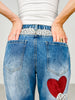 Washed Heart and Leopard Mix Straight Jeans