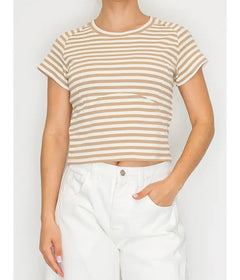 Cropped Short Sleeve Stiped Top