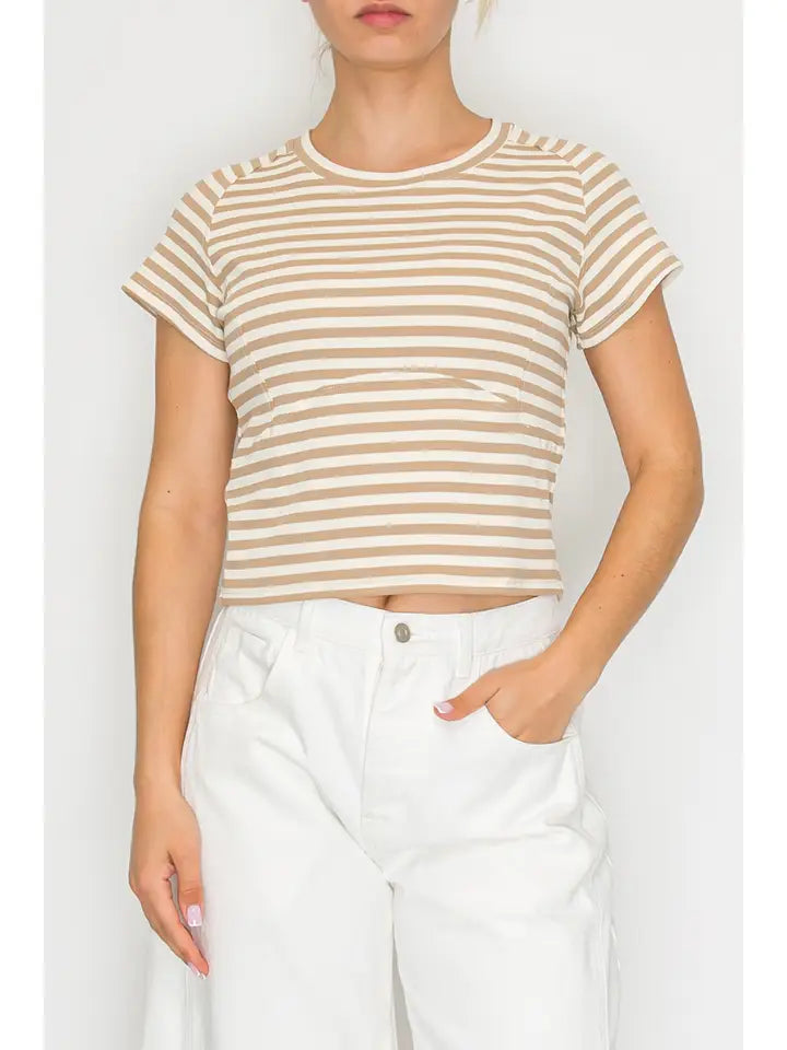 Cropped Short Sleeve Stiped Top