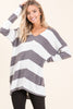 Striped Hacci Long Sleeve V-Neck Top