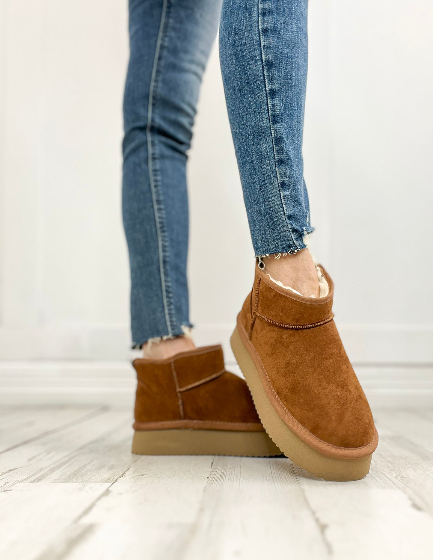 Corkys Room Service Booties in Tobacco Faux Suede