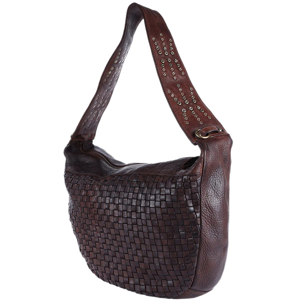 Genuine Leather Basket Weave Handbag