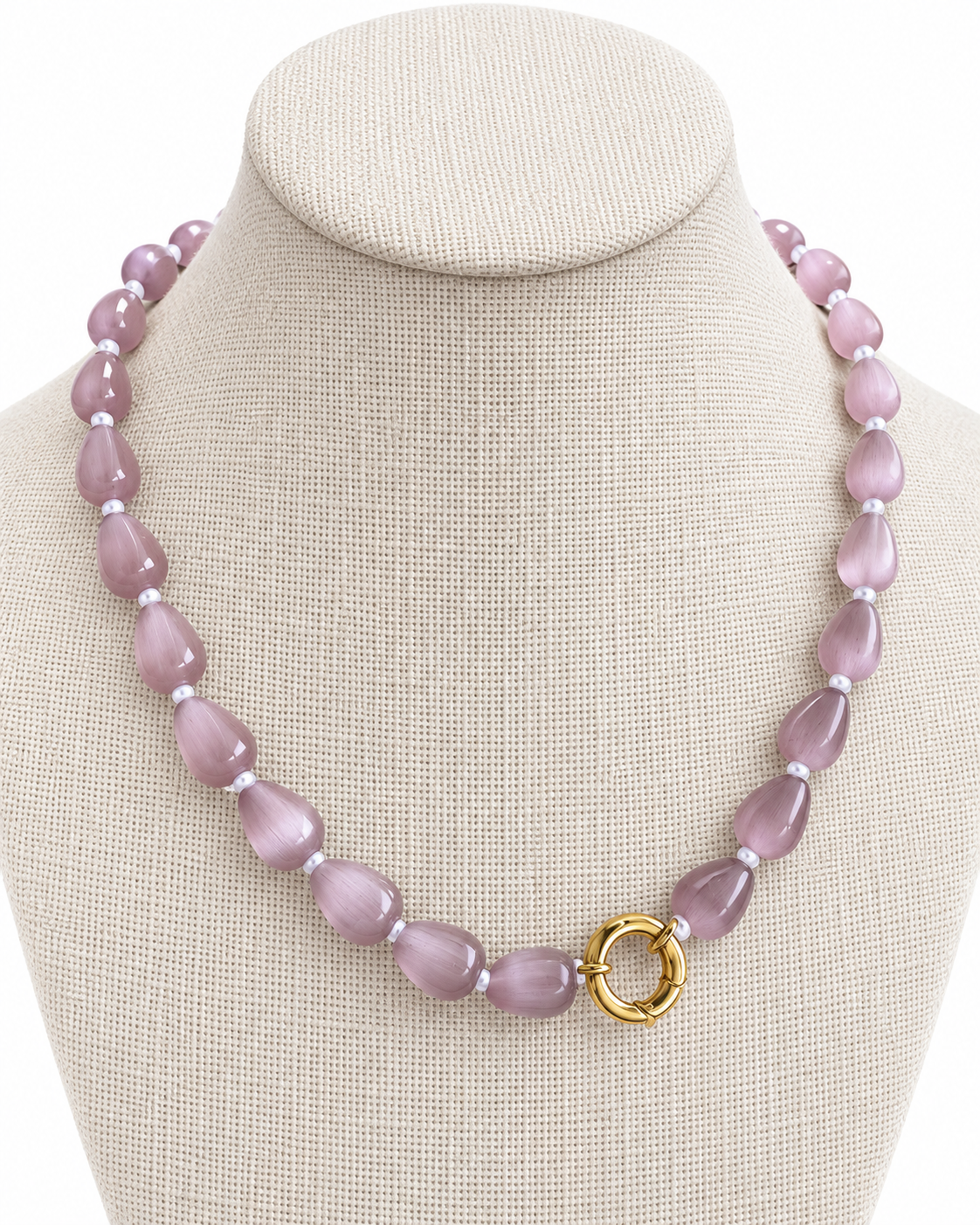 Beads Necklace Grey Lilac Size 18" length