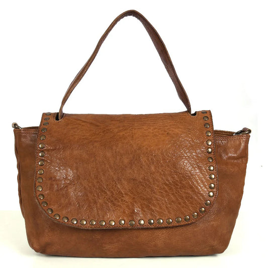 Genuine Leather Riveted Hobo Bag