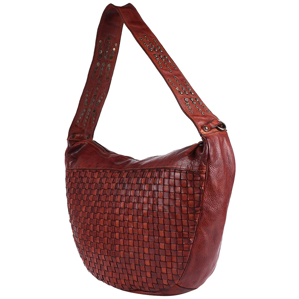 Genuine Leather Basket Weave Handbag