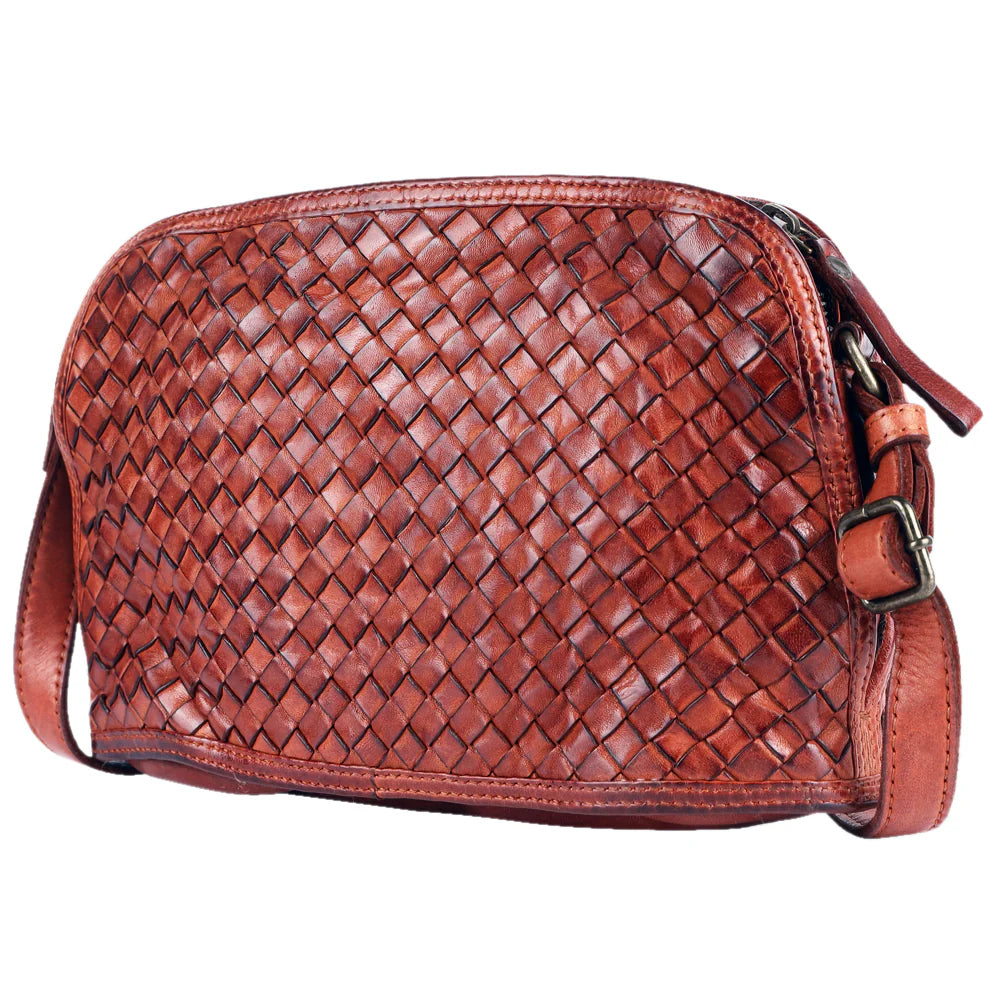 Genuine Leather Basket Weave Crossbody