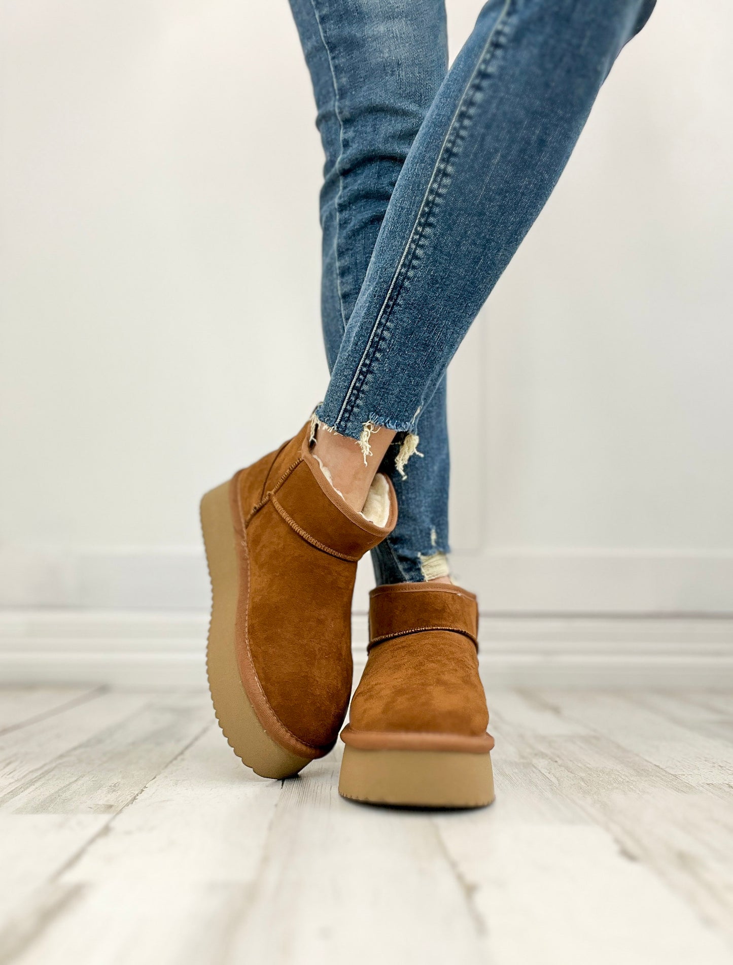 Corkys Room Service Booties in Tobacco Faux Suede