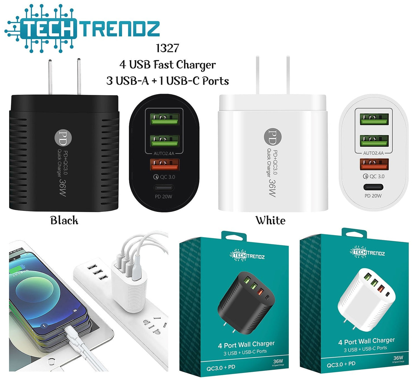 36W Hi Speed 4 USB Wall Adapter