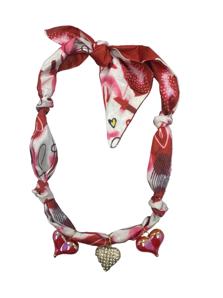 Red Hearts Silk Scarf Charm Necklace