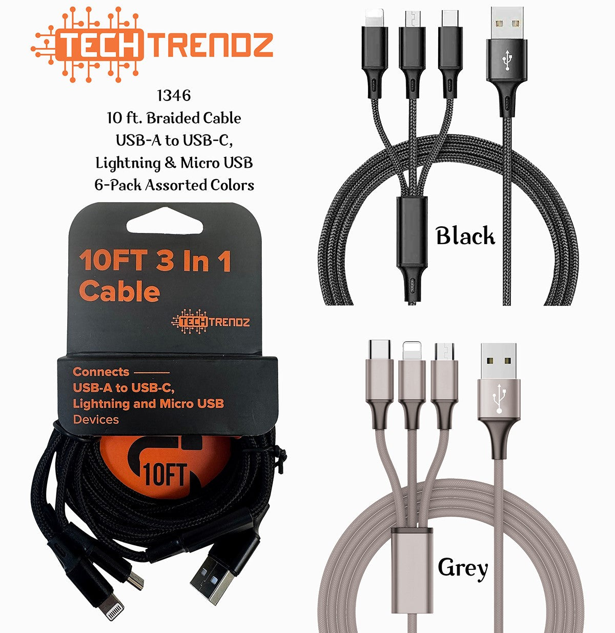 3in1 10ft Fast Charging Cable