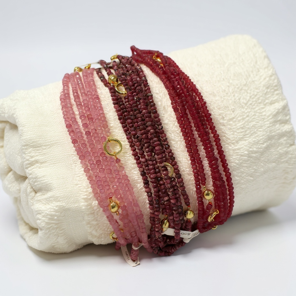Natural Beaded Stone Necklace 14" &18" - Pinks
