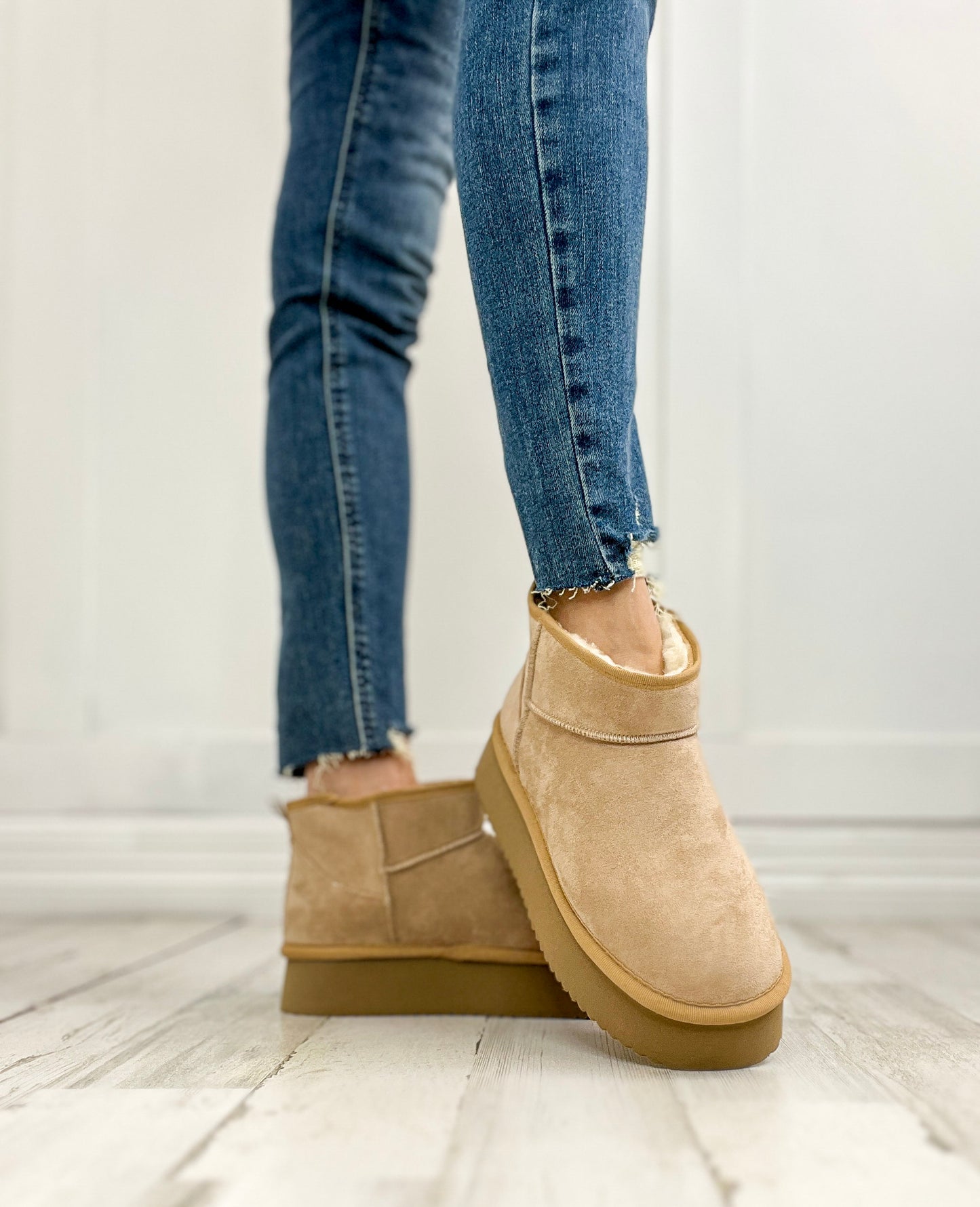 Corkys Room Service Booties in Camel Faux Suede