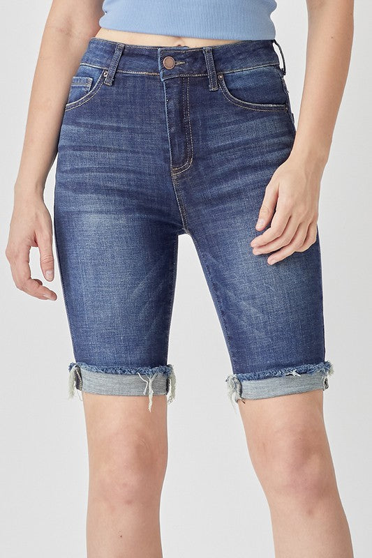 RISEN Mid Rise Clean Cuffed Denim Bermuda Shorts