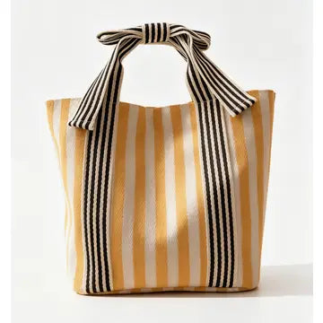 Canvas Striped Tote Bag Bow Handbag