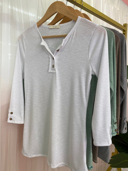 Three-Quarter Sleeve Round Neck Henley Top