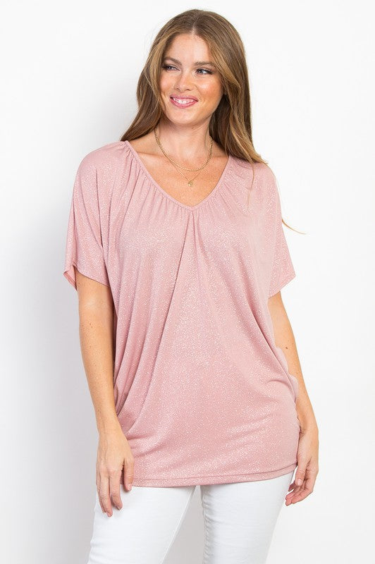 Dolman Sleeve Short Sleeve Glitter Top