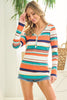 Long Sleeve V-Neckline Striped Top with Button Detail