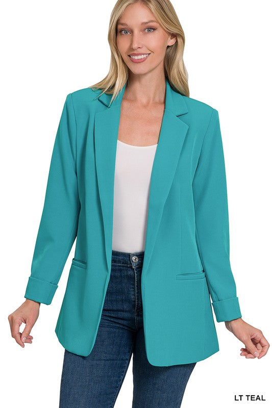 You Go Girl Lined Classic Open Front Blazer