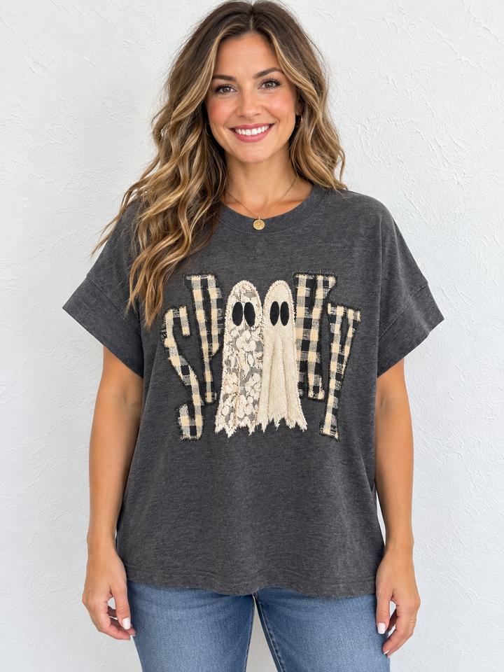 Black Gingham Spooky Ghosts Graphic Tee