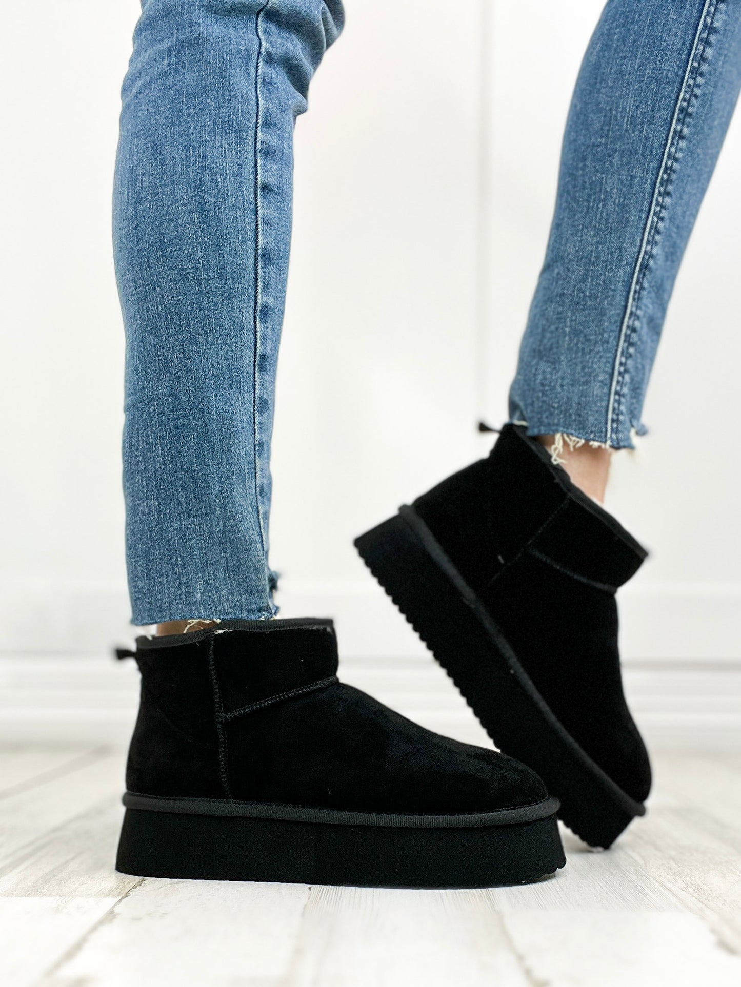 Corkys Room Service Booties in Black Faux Suede