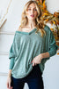 Long Sleeve Ribbed V-Neck Off Shoulder Top